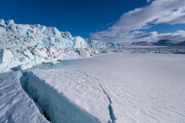 norway landscape nature of the glacier mountain of Spitsbergen Longyearbyen  Svalbard   arctic winter  polar sunshine day  sky