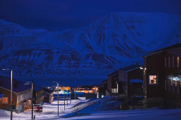 Norway Táj Természet Téli Hegyek Spitsbergen Longyearbyen Város Svalbard Sarkvidéki — Stock Fotó