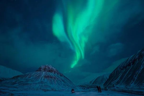 Kuzey Kutup Işıkları Aurora Borealis Gökyüzü Yıldızı Norveç Svalbard Longyearbyen — Stok fotoğraf