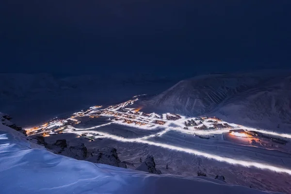 Norvégia Táj Jég Jellege Városra Spitzbergák Longyearbyen Fennsík Hegyi Svalbard — Stock Fotó