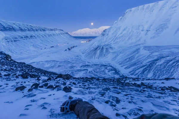 Paysage Nordique Glace Nature Ville Vue Spitsbergen Longyearbyen Plateau Montagne — Photo