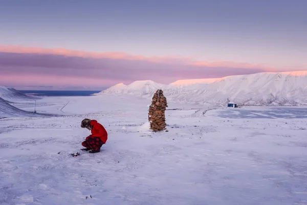 Norway Landskab Natur Bjergene Spitsbergen Longyearbyen Svalbard Arktiske Hav Vinter - Stock-foto