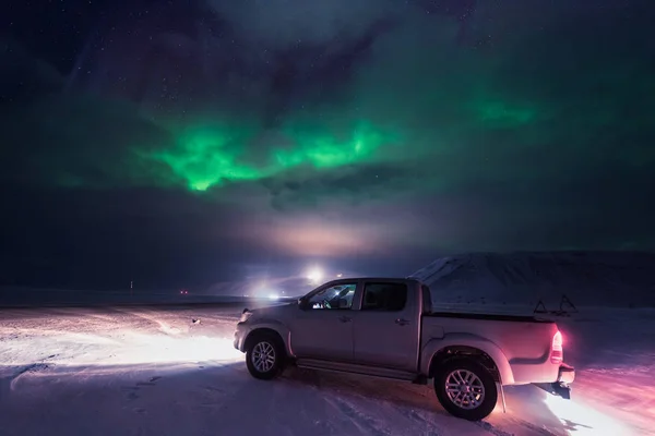 Las Luces Polares Árticas Del Norte Caza Aurora Boreal Cielo — Foto de Stock