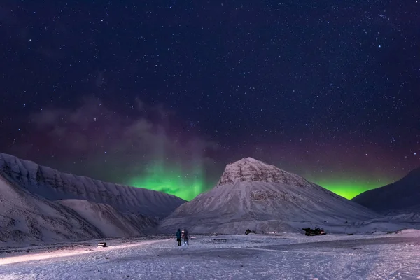 Polární Arktické Severní Světla Loví Polární Záře Hvězdu Nebe Norsku — Stock fotografie