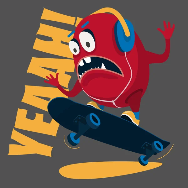 Mostro pattinatore. Stunts on a skateboard vector print T-shirt — Vettoriale Stock