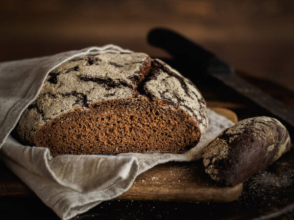 Beautiful Rye bread in a cloth 