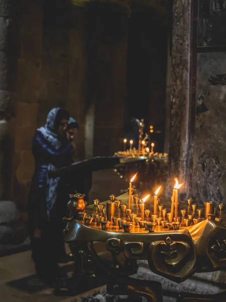 Janvier 2018 Monastère Samtavro Mtskheta Géorgie Intérieur Avec Des Bougies — Photo