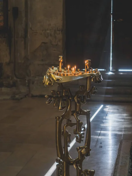 Janvier 2018 Monastère Samtavro Mtskheta Géorgie Intérieur Belle Lumière Bougies — Photo