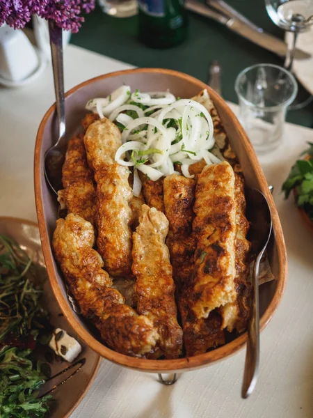 Kebab Poisson Corégone Arménien Dans Restaurant Sur Lac Sevan Cuisine — Photo