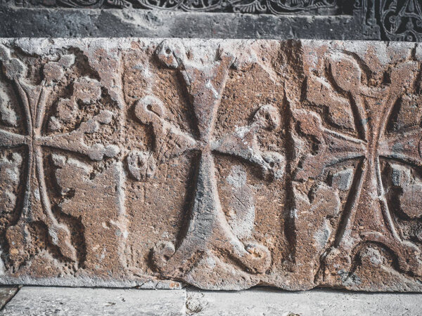 Armenia, May 2019. Decoration and interiors of old armenian Orthodox Church 