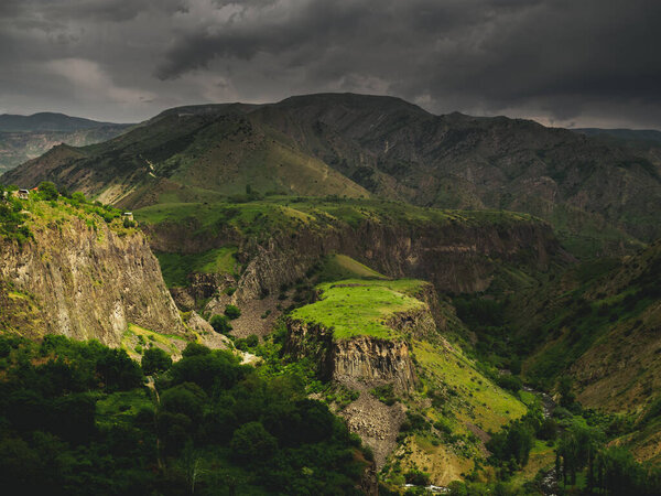 Beautiful landscape of Caucasus. Garni Gorge and the "Symphony of the Stones" at sunset.