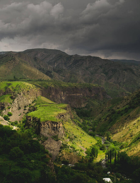 Beautiful landscape of Caucasus. Garni Gorge and the "Symphony of the Stones" at sunset.