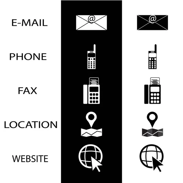 Icone concette per biglietto da visita telefono fax e sito web — Vettoriale Stock