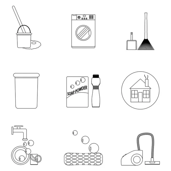 Laundry and cleaning house icon set line — Stock Vector