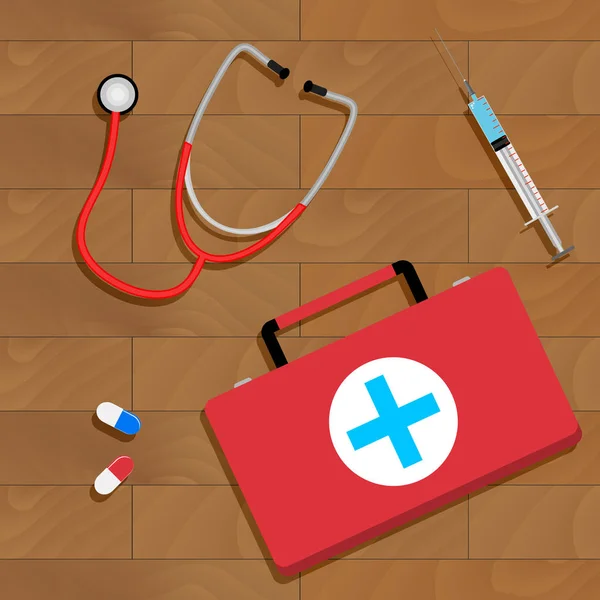 Εργαλεία γιατρού στο τραπέζι — Διανυσματικό Αρχείο