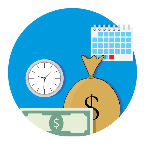 Para ve iş saat simgesini düz — Stok Vektör