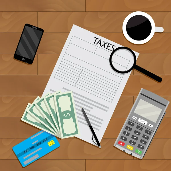 Business-Tisch mit Kaffee und Steuerformular — Stockvektor