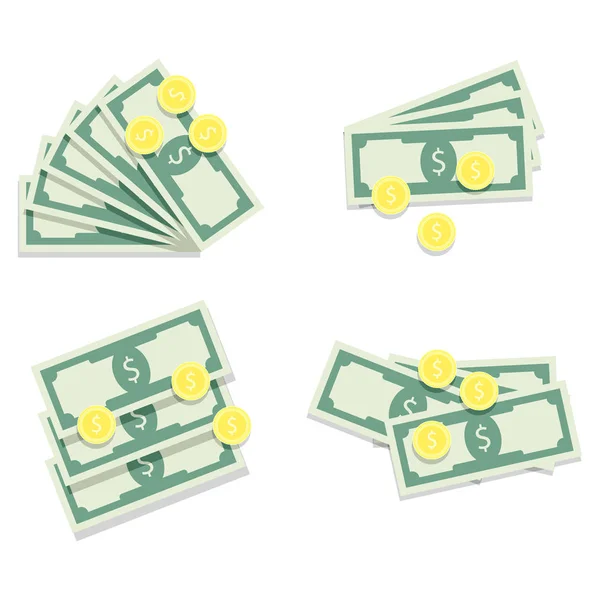 Ventilatore di banconote in denaro e monete d'oro — Vettoriale Stock