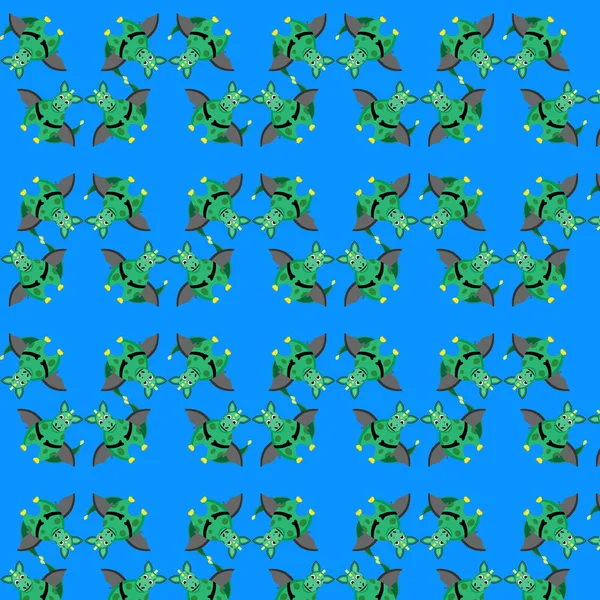 Kids seamless pattern with green cartoon dragon — Stock Vector