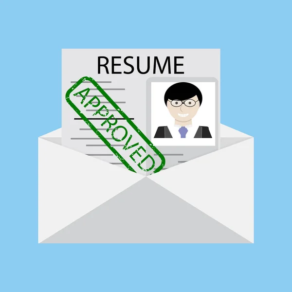 Sello aprobado en curriculum vitae en el vector de sobre — Vector de stock