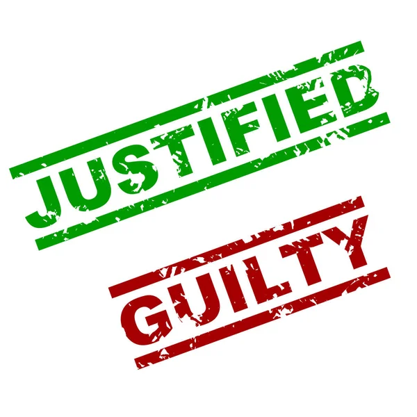 Guilty and justified rubber stamp — Stock Vector