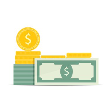 Para dolar yığını banknot ve altın sikke yığını