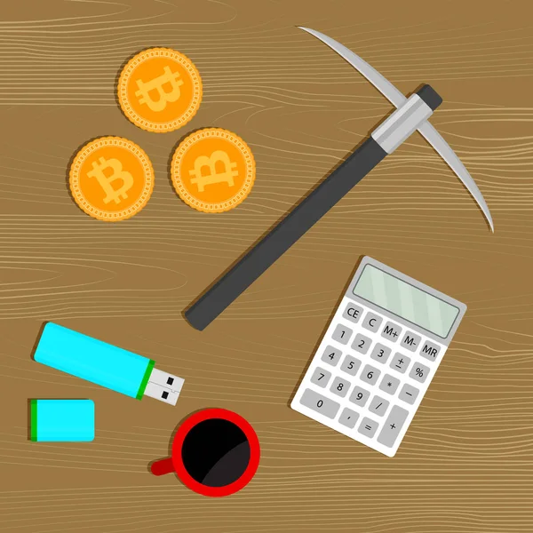 Mijnbouw bitcoin concept. Tools voor mij — Stockvector
