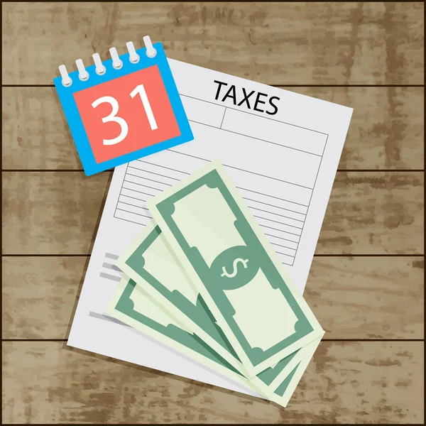 Jour de paie des impôts. Billets et calendrier — Image vectorielle