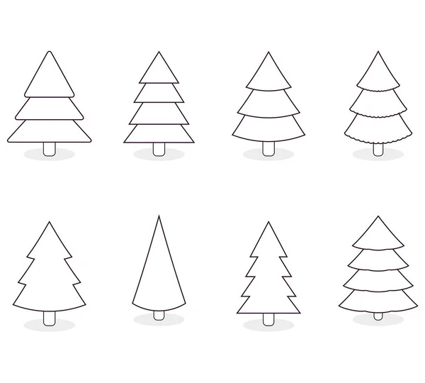 Colección árbol de línea de Navidad para el diseño de vacaciones — Vector de stock