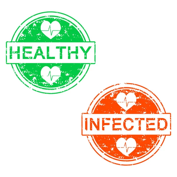 Sağlıklı Enfekte Olmuş Kauçuk Damga Enfekte Olmuş Virüsü Filigran Salgını — Stok Vektör
