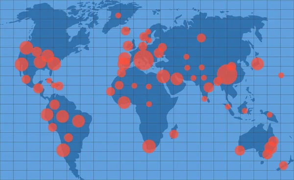 Pandemische Ontwikkelkaart Met Rode Stippen Coronavirus Gevaar Pandemie Medicijninfectie Infographic — Stockvector