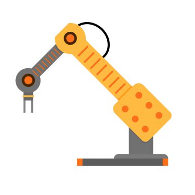 Taşıyıcı banttaki montaj için mekanik ekipman. Mekanik işletim, teknolojik cihaz, izole edilmiş robot mekanizması. Vektör illüstrasyonu