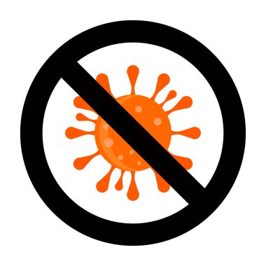 Yasak virüs, yasaklama salgını pandemisi. Covid-19 influenza, 2019-ncov stop, uyarı ve yasak, tehlike dışlama, hiçbir şeye bulaşmamış, dikkat ikonu. Vektör illüstrasyonu