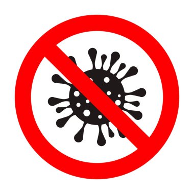 Dikkat, bakteri yok, yasaklanmış ve yasaklanmış virüs, yasaklanmış ve dışlanmış salgın. Vektör pandemik koronavirüs çizimi, salgını durdurun