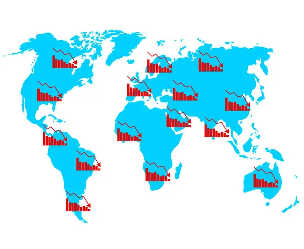 World Map Decline Chart Global Crisis Recession Vector World Trade — Stock Vector