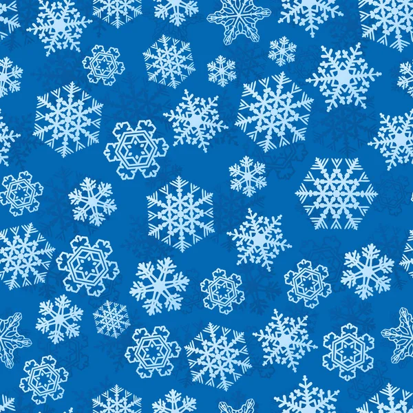 Flocos de neve em fundo azul sem costura padrão — Vetor de Stock