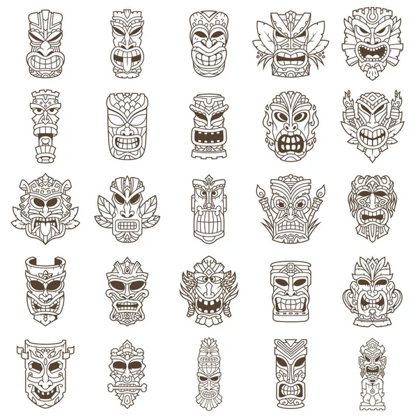 Set de arte Tiki Head Line — Archivo Imágenes Vectoriales