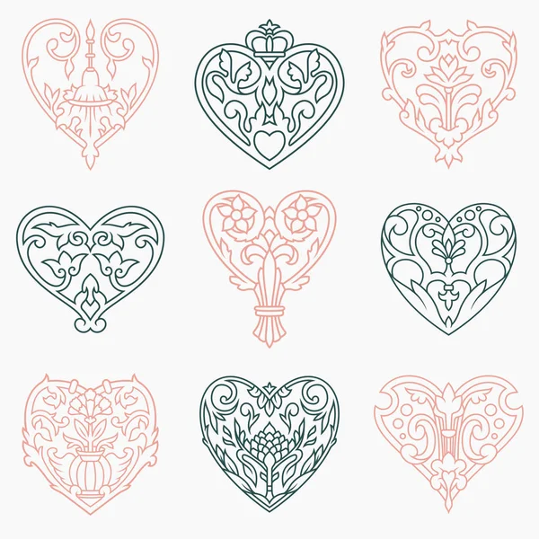 Vintage Floral Heart Ornamen Ditata - Stok Vektor