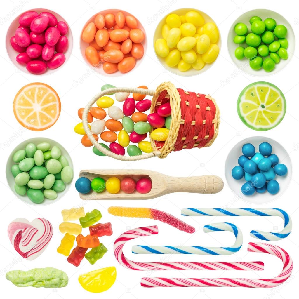 Colorful Candies and Sweets Isolated on White Background