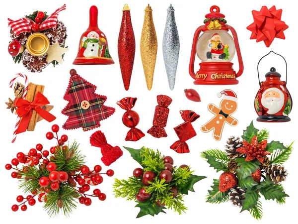 Ornamenti natalizi isolati su sfondo bianco — Foto Stock