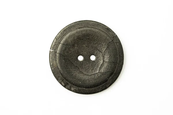 The old Round button with cracks on white — Stock Photo, Image