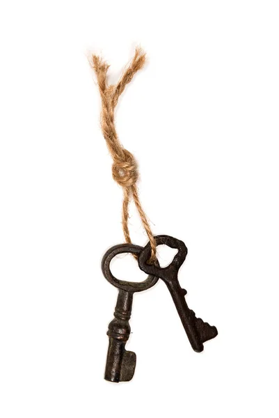 Bunch of old keys on a rope — Stock Photo, Image