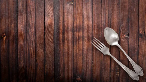 Old cutlery On Wooden background. — Stock Photo, Image