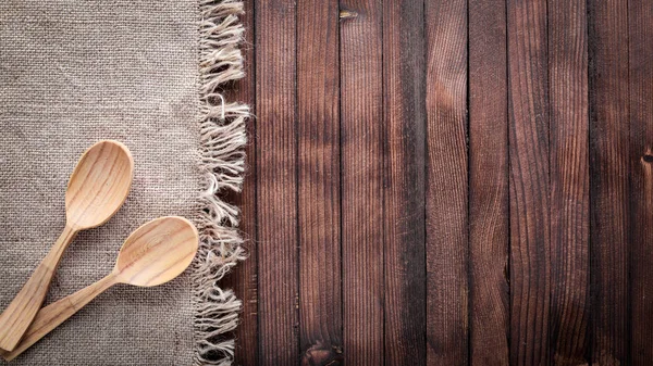 Eski çatal bıçak takımı. Ahşap arka plan üzerinde. Üstten Görünüm.