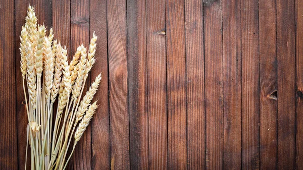 Buğday, yulaf, darı, arpa. Ahşap arka plan üzerinde. Üstten Görünüm.