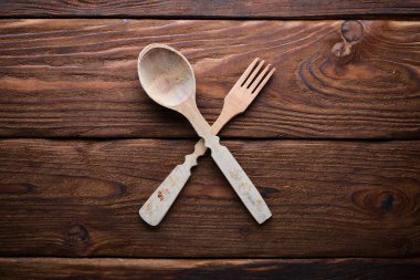 Mutfak ahşap bir yüzeyi ahşap tekniği. Üstten Görünüm. Metniniz için boş alan.