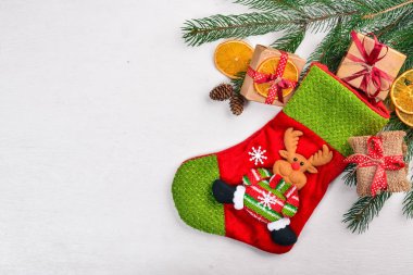 Çam ağacı ile Noel arka plan. Kopya alanı ile Üstten Görünüm