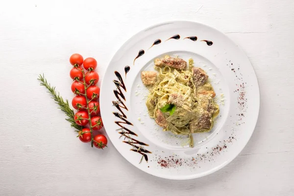 Pâtes Aux Champignons Blancs Sauce Crème Tagliateli Cuisine Italienne Libérez — Photo