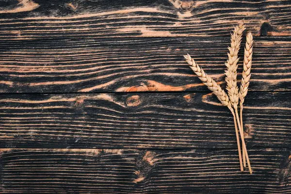 Wheat Wooden Background Top View Copy Space — Stock Photo, Image