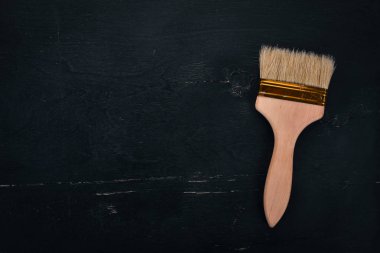 Siyah ahşap zemin fırçalar. Sanat. Metin için özgür yer. Üstten Görünüm.